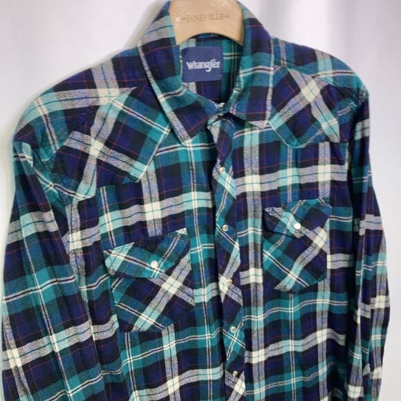 Wrangler Long Sleeve Mens Plaid Flannel Pearl Snap Western Cut L Tall Extra Long - Picture 2 of 10